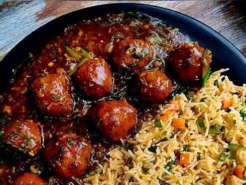 Jeera Rice with veg Manchurian